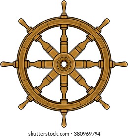 Sailor wheel, steering wheel brown color, symbol of sailor and sea travel