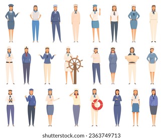 Sailor woman icons set cartoon vector. People fashion. Work ship