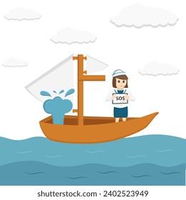 sailor woman sinking ship design character on white background