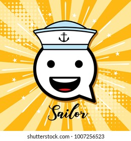 Sailor.Cartoon faces expressions and elements with halftone shadows,Emotions icon in pop art style, vector illustration. 