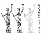 Sailors Monument vector. soldier and sailor statue logo illustration line outline.