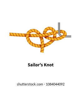 Sailor's sea knot. Bright colorful how-to guide isolated on white