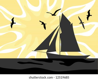 Sailors Sunrise vector is hand drawn original artwork.