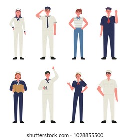 Sailors in uniform. hand drawing style vector illustration flat design