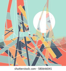 Sailors yachts in sea abstract graphic line mosaic background illustration vector
