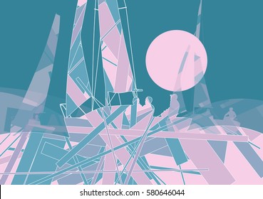Sailors yachts in sea abstract graphic line mosaic background illustration vector