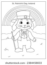 Sain Patrick's Day Celebration with cute rabbit coloring page for kids