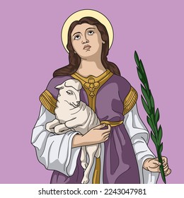 Saint Agnes of Rome Colored Vector Illustration