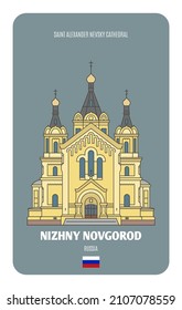 Saint Alexander Nevsky Cathedral in Nizhny Novgorod, Russia. Architectural symbols of European cities. Colorful vector 