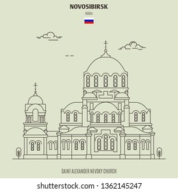 Saint Alexander Nevsky in Novosibirsk, Russia. Landmark icon in linear style