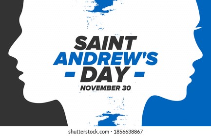 Saint Andrew's Day in Scotland. National day in Scotland. Happy holiday Andermas, celebrated annual in November 30. Scottish flag. Patriotic elements. Poster, card, banner and background. Vector