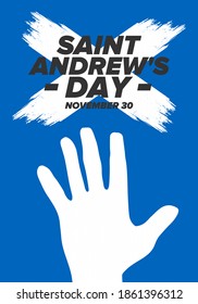 Saint Andrew's Day in Scotland. National day in Scotland. Happy holiday Andermas, celebrated annual in November 30. Scottish flag. Patriotic elements. Poster, card, banner and background. Vector
