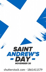 Saint Andrew's Day in Scotland. National day in Scotland. Happy holiday Andermas, celebrated annual in November 30. Scottish flag. Patriotic elements. Poster, card, banner and background. Vector