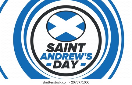 Saint Andrew's Day in Scotland. National day in Scotland. Happy holiday Andermas, celebrated annual in November 30. Scottish flag. Patriotic elements. Poster, card, banner and background. Vector