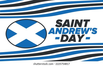 Saint Andrew's Day in Scotland. National day in Scotland. Happy holiday Andermas, celebrated annual in November 30. Scottish flag. Patriotic elements. Poster, card, banner and background. Vector