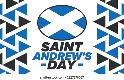 Saint Andrew's Day in Scotland. National day in Scotland. Happy holiday Andermas, celebrated annual in November 30. Scottish flag. Patriotic elements. Poster, card, banner and background. Vector