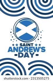 Saint Andrew's Day in Scotland. National day in Scotland. Happy holiday Andermas, celebrated annual in November 30. Scottish flag. Patriotic elements. Poster, card, banner and background. Vector