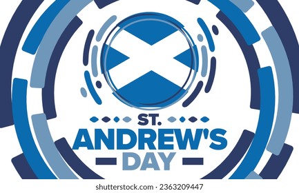 Saint Andrew's Day in Scotland. National day in Scotland. Happy holiday Andermas, celebrated annual in November 30. Scottish flag. Patriotic elements. Poster, card, banner and background. Vector