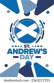 Saint Andrew's Day in Scotland. National day in Scotland. Happy holiday Andermas, celebrated annual in November 30. Scottish flag. Patriotic elements. Poster, card, banner and background. Vector