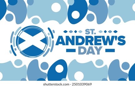 Saint Andrew's Day in Scotland. National day in Scotland. Happy holiday Andermas, celebrated annual in November 30. Scottish flag. Patriotic elements. Poster, card, banner and background. Vector