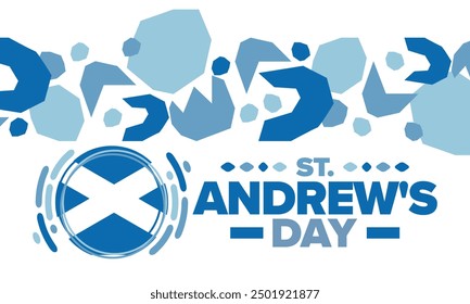 Saint Andrew's Day in Scotland. National day in Scotland. Happy holiday Andermas, celebrated annual in November 30. Scottish flag. Patriotic elements. Poster, card, banner and background. Vector