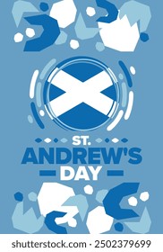 Saint Andrew's Day in Scotland. National day in Scotland. Happy holiday Andermas, celebrated annual in November 30. Scottish flag. Patriotic elements. Poster, card, banner and background. Vector