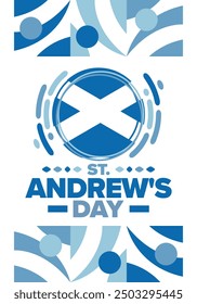 Saint Andrew's Day in Scotland. National day in Scotland. Happy holiday Andermas, celebrated annual in November 30. Scottish flag. Patriotic elements. Poster, card, banner and background. Vector