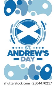 Saint Andrew's Day in Scotland. National day in Scotland. Happy holiday Andermas, celebrated annual in November 30. Scottish flag. Patriotic elements. Poster, card, banner and background. Vector