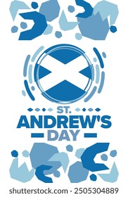 Saint Andrew's Day in Scotland. National day in Scotland. Happy holiday Andermas, celebrated annual in November 30. Scottish flag. Patriotic elements. Poster, card, banner and background. Vector