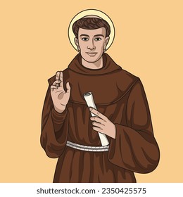 Saint Anthony of Saint Anne Friar Galvão Colored Vector Illustration
