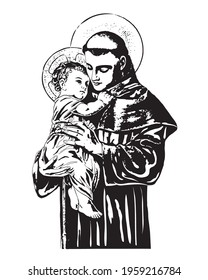 Saint Anthony with Baby Jesus Illustration Catholic religious vector