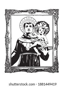 Saint Anthony with Child Jesus Illustration Catholic religious vector