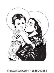 Saint Anthony with Child Jesus Illustration Catholic vector