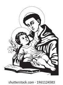 Saint Anthony with Child Jesus Illustration Catholic religious vector