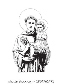 Saint Anthony with child Jesus Illustration catholic religious vector