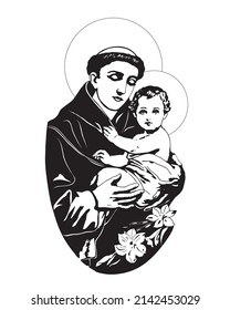 Saint Anthony and Child Jesus Illustration catholic religious vector