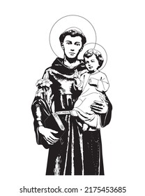 Saint Anthony with Child Jesus Illustration catholic religious vector