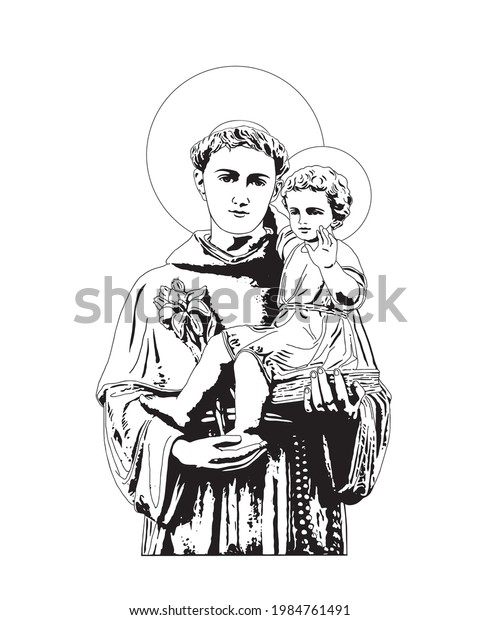 Saint Anthony with child Jesus Illustration\
catholic religious\
vector