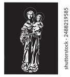 Saint Anthony with Child Jesus Vector Catholic religious Illustration 