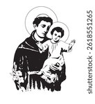 Saint Anthony with Child Jesus vector catholic religious Illustration