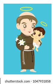 Saint Anthony and child Jesus vector cartoon catholic 