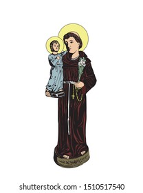 Saint Anthony With Child Jesus Vector Catholic Illustration 