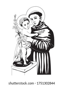 Saint Anthony and Child Jesus vector Catholic Illustration