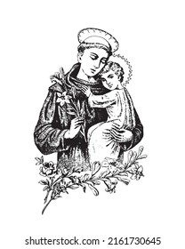 Saint Anthony and Child Jesus vector catholic religious illustration