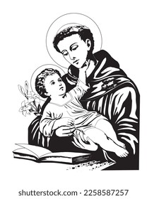 Saint Anthony with child Jesus Vector catholic religious Illustration