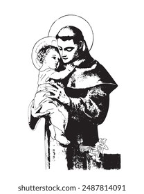 Saint Anthony with Child Jesus vector catholic religious Illustration