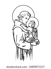 Saint Anthony with Child Jesus Vector Catholic religious Illustration 