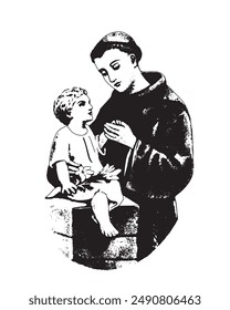 Saint Anthony with Child Jesus Vector Catholic religious Illustration 