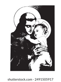 Saint Anthony with Child Jesus Vector Catholic religious Illustration 