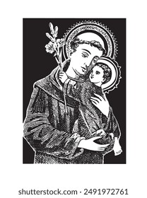 Saint Anthony with Child Jesus Vector Catholic religious Illustration 